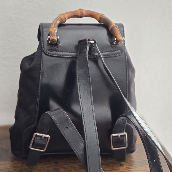 Gucci Vintage Bamboo Leather and Nylon Mini Backpack main image 4